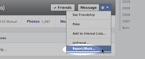 Click the Report/Block Profile Button