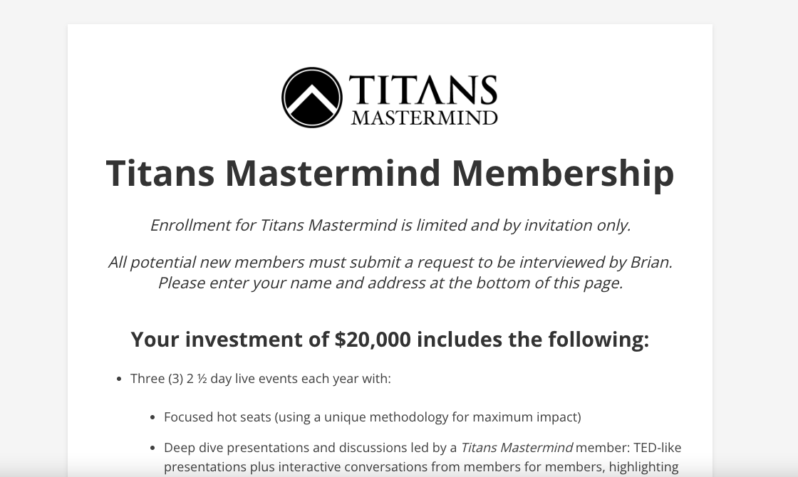 titans mastermind landing page